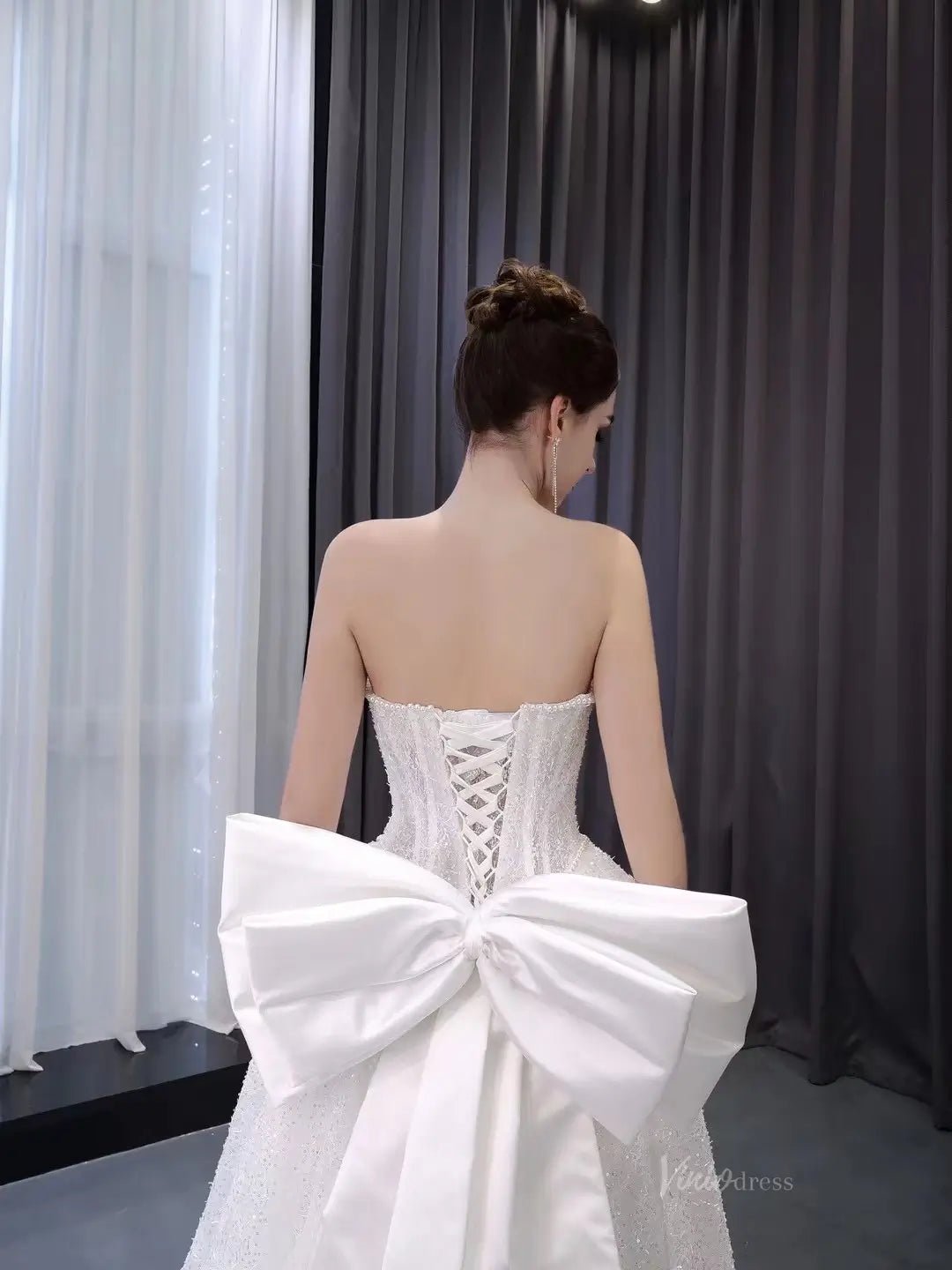 Ivory Beaded Bow-Tie Wedding Dresses Strapless Bridal Dresses 241048-wedding dresses 2025 -Viniodress-Ivory-Custom Size-