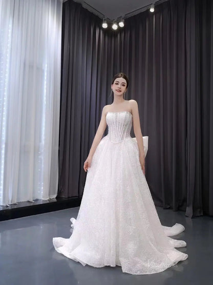 Ivory Beaded Bow-Tie Wedding Dresses Strapless Bridal Dresses 241048-wedding dresses 2025 -Viniodress-Ivory-Custom Size-