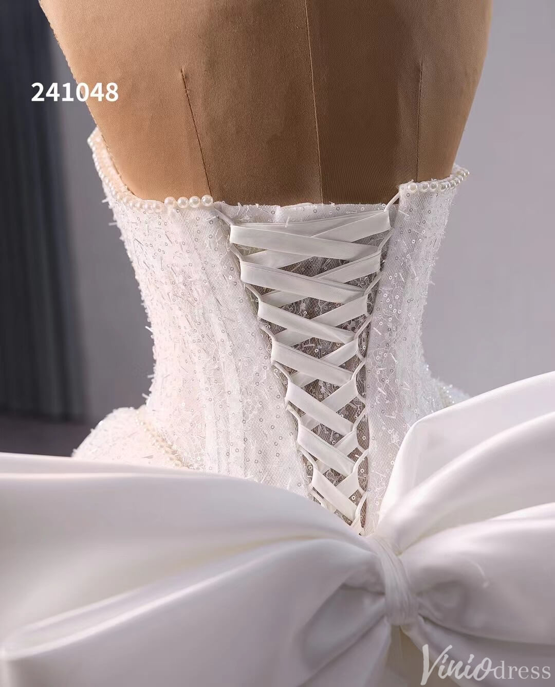 Ivory Beaded Bow-Tie Wedding Dresses Strapless Bridal Dresses 241048-wedding dresses 2025 -Viniodress-Ivory-Custom Size-