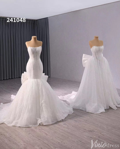 Ivory Beaded Bow-Tie Wedding Dresses Strapless Bridal Dresses 241048-wedding dresses 2025 -Viniodress-Ivory-Custom Size-