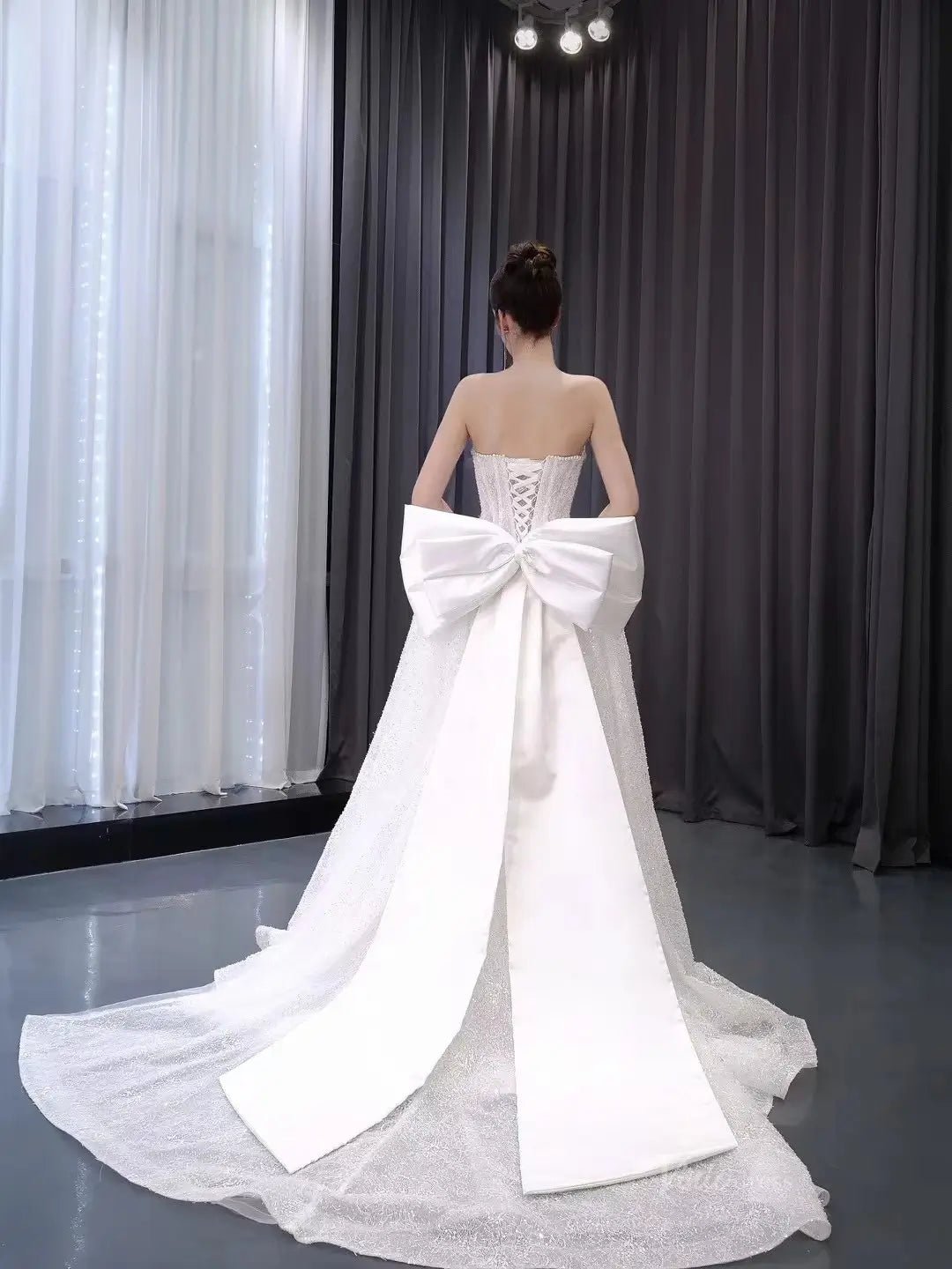 Ivory Beaded Bow-Tie Wedding Dresses Strapless Bridal Dresses 241048-wedding dresses 2025 -Viniodress-Ivory-Custom Size-
