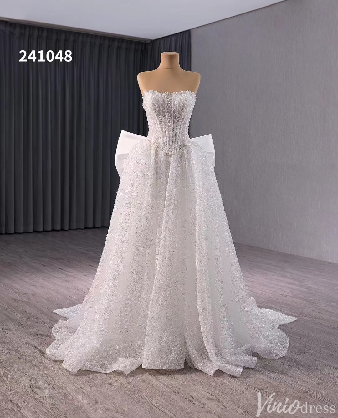 Ivory Beaded Bow-Tie Wedding Dresses Strapless Bridal Dresses 241048-wedding dresses 2025 -Viniodress-Ivory-Custom Size-