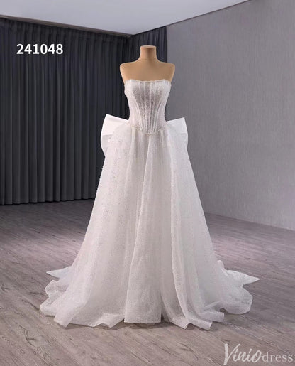 Ivory Beaded Bow-Tie Wedding Dresses Strapless Bridal Dresses 241048-wedding dresses 2025 -Viniodress-Ivory-Custom Size-