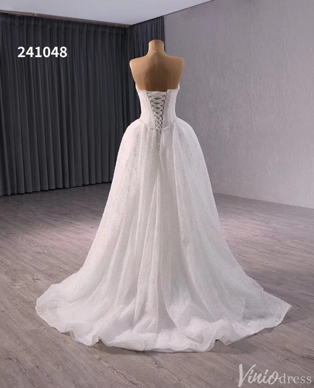 Prom Dress 2025 Ivory Beaded Bow-Tie Wedding Gown Strapless Bridal Dress 241048-unique wedding dresses-Ivory-Custom Size-Viniodress