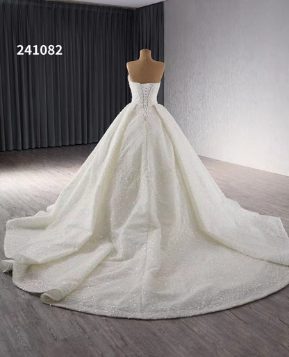 Ivory Beaded Flower Lace Wedding Gowns Strapless Sparkly Quince Dress 241082-Quinceanera Dresses 2025 -Viniodress-Ivory-Custom Size-
