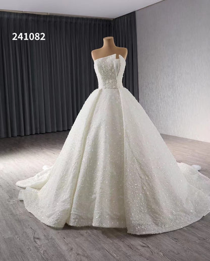 Ivory Beaded Flower Lace Wedding Gowns Strapless Sparkly Quince Dress 241082-Quinceanera Dresses 2025 -Viniodress-Ivory-Custom Size-