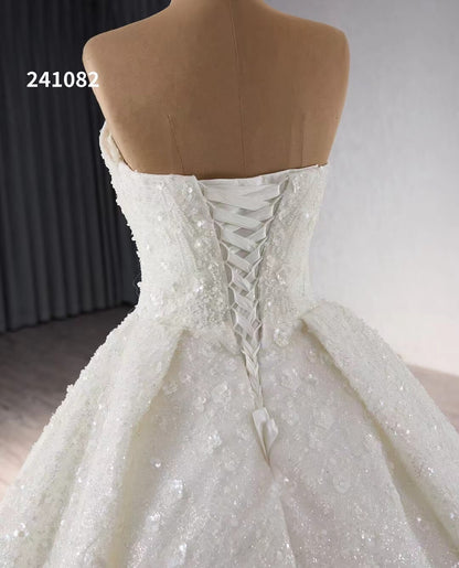 Ivory Beaded Flower Lace Wedding Gowns Strapless Sparkly Quince Dress 241082-Quinceanera Dresses 2025 -Viniodress-Ivory-Custom Size-