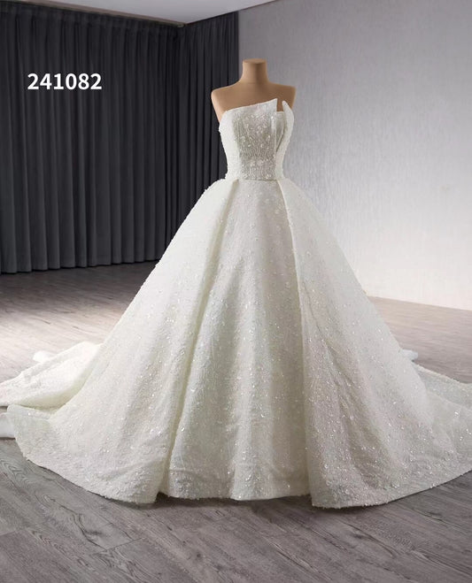 Ivory Beaded Flower Lace Wedding Gowns Strapless Sparkly Quince Dress 241082-Quinceanera Dresses 2025 -Viniodress-Ivory-Custom Size-
