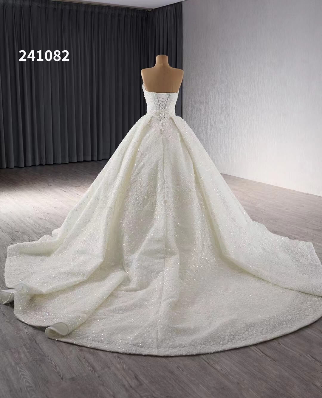 Ivory Beaded Flower Lace Wedding Gowns Strapless Sparkly Quince Dress 241082-Quinceanera Dresses-Viniodress-Viniodress