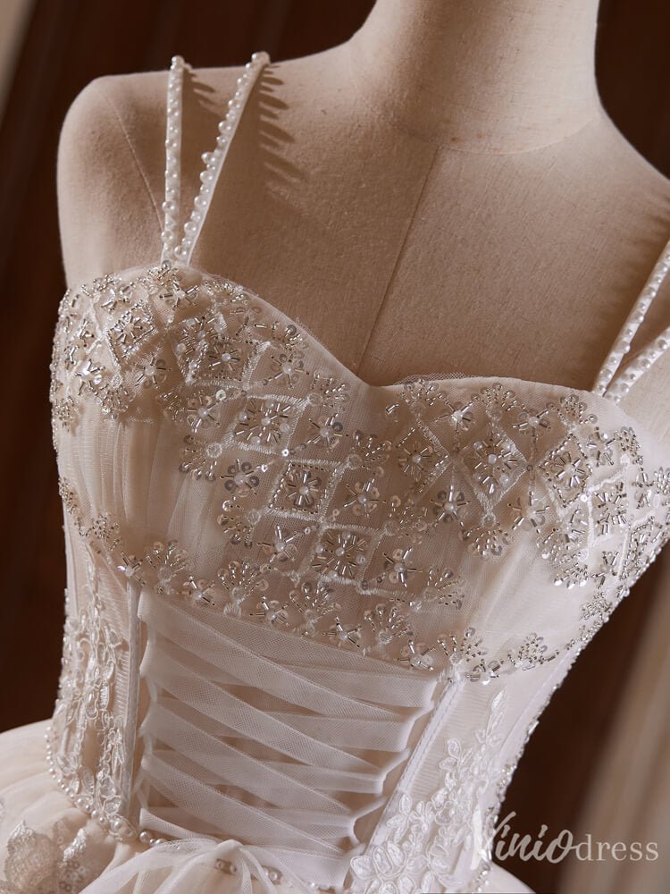 Ivory Beaded Lace Applique Homecoming Dresses Spaghetti Strap Lace Up Bodice BJ041-prom dresses 2025 -Viniodress-Ivory-Custom Size-