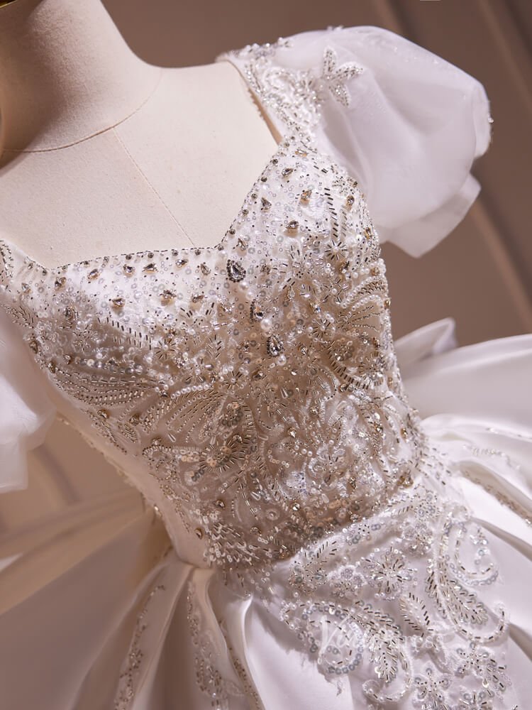 Ivory Beaded Lace Bow Homecoming Dresses with Puffed Sleeve BJ013-prom dresses 2025 -Viniodress-Ivory-Custom Size-