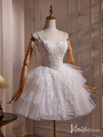 Ivory Beaded Lace Homecoming Dresses Tiered Spaghetti Strap Short Prom Dress BJ037-prom dresses 2025 -Viniodress-Ivory-Custom Size-