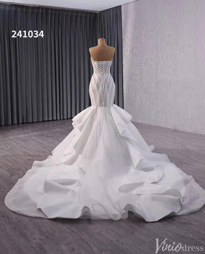 Ivory Beaded Lace Mermaid Wedding Gown Strapless Tiered Bridal Dress 241034-wedding dresses 2025 -Viniodress-Ivory-Custom Size-
