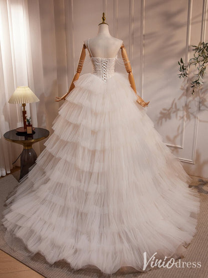 Ivory Beaded Lace Tiered Prom Dresses Spaghetti Strap Wedding Gown BJ033-prom dresses 2025 -Viniodress-Ivory-Custom Size-