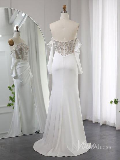 Ivory Beaded Mermaid Prom Dresses with Slit Off the Shoulder Pageant Dress AD1188-Evening Dresses 2025 -Viniodress-Ivory-US 2-