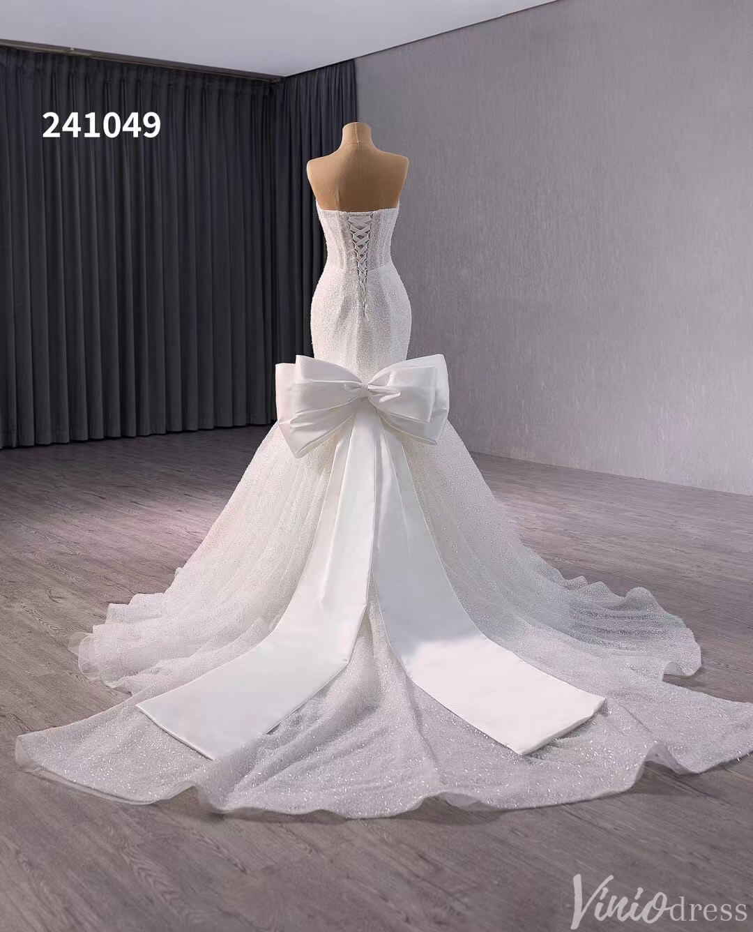 Ivory Beaded Mermaid Wedding Gown Bow-Tie Strapless Bridal Dress 241049-wedding dresses 2025 -Viniodress-Ivory-Custom Size-