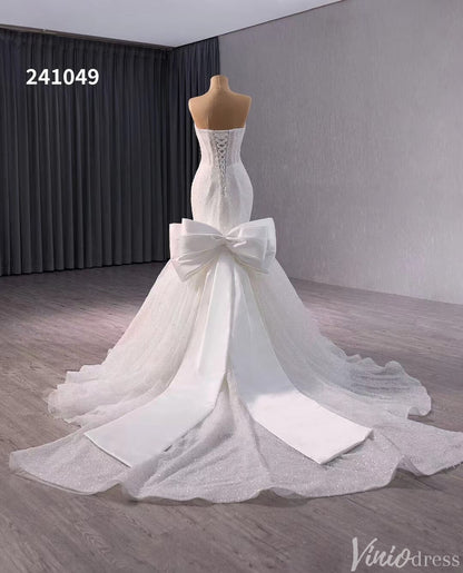 Ivory Beaded Mermaid Wedding Gown Bow-Tie Strapless Bridal Dress 241049-wedding dresses 2025 -Viniodress-Ivory-Custom Size-