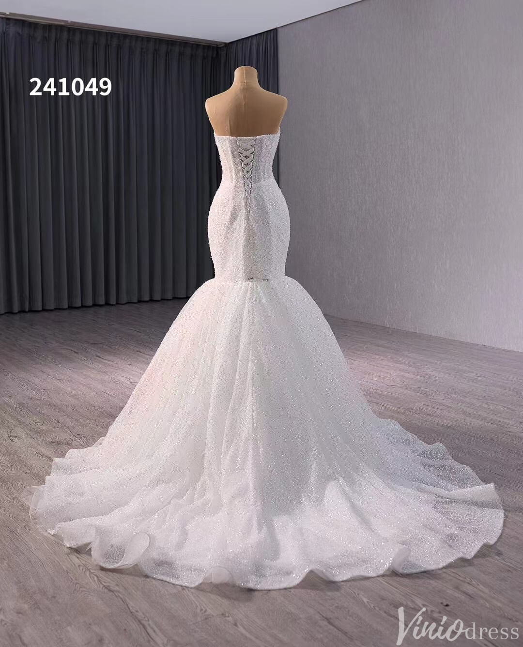 Ivory Beaded Mermaid Wedding Gown Bow-Tie Strapless Bridal Dress 241049-wedding dresses 2025 -Viniodress-Ivory-Custom Size-