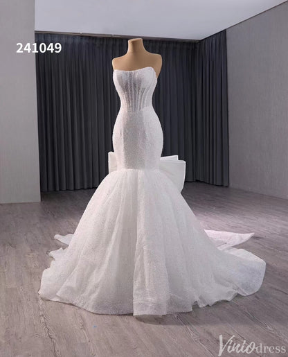 Ivory Beaded Mermaid Wedding Gown Bow-Tie Strapless Bridal Dress 241049-wedding dresses 2025 -Viniodress-Ivory-Custom Size-
