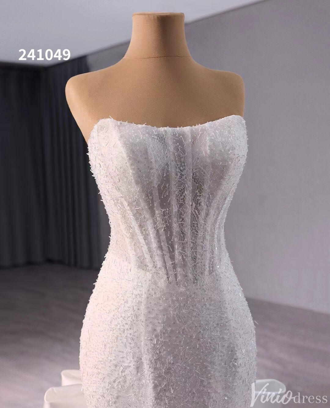 Ivory Beaded Mermaid Wedding Gown Bow-Tie Strapless Bridal Dress 241049-wedding dresses 2025 -Viniodress-Ivory-Custom Size-