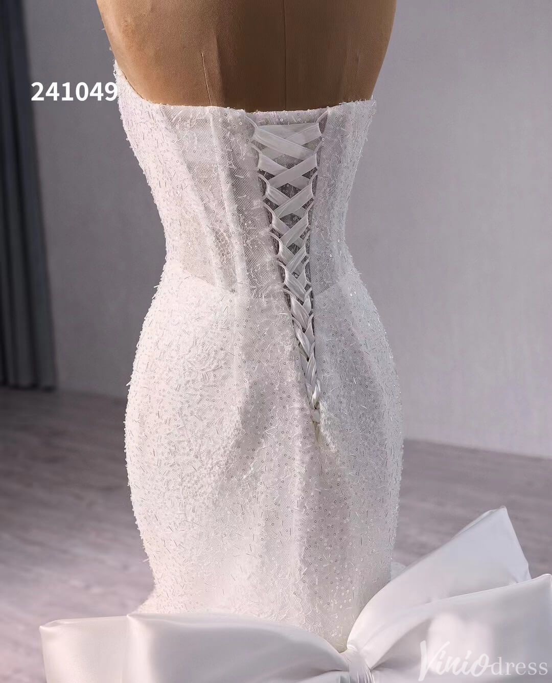 Ivory Beaded Mermaid Wedding Gown Bow-Tie Strapless Bridal Dress 241049-wedding dresses 2025 -Viniodress-Ivory-Custom Size-