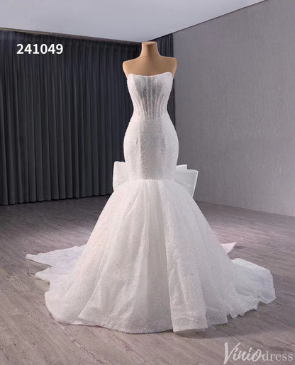 Ivory Beaded Mermaid Wedding Gown Bow-Tie Strapless Bridal Dress 241049-wedding dresses 2025 -Viniodress-Ivory-Custom Size-
