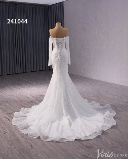 Ivory Beaded Mermaid Wedding Gown Sheer Off the Shoulder Bridal Dress 241044-wedding dresses 2025 -Viniodress-Ivory-Custom Size-