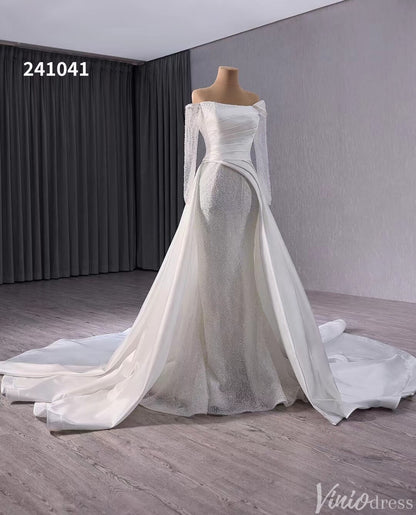 Ivory Beaded Mermaid Wedding Gown with Overskirt Off the Shoulder Bridal Dress 241041-wedding dresses 2025 -Viniodress-Ivory-Custom Size-