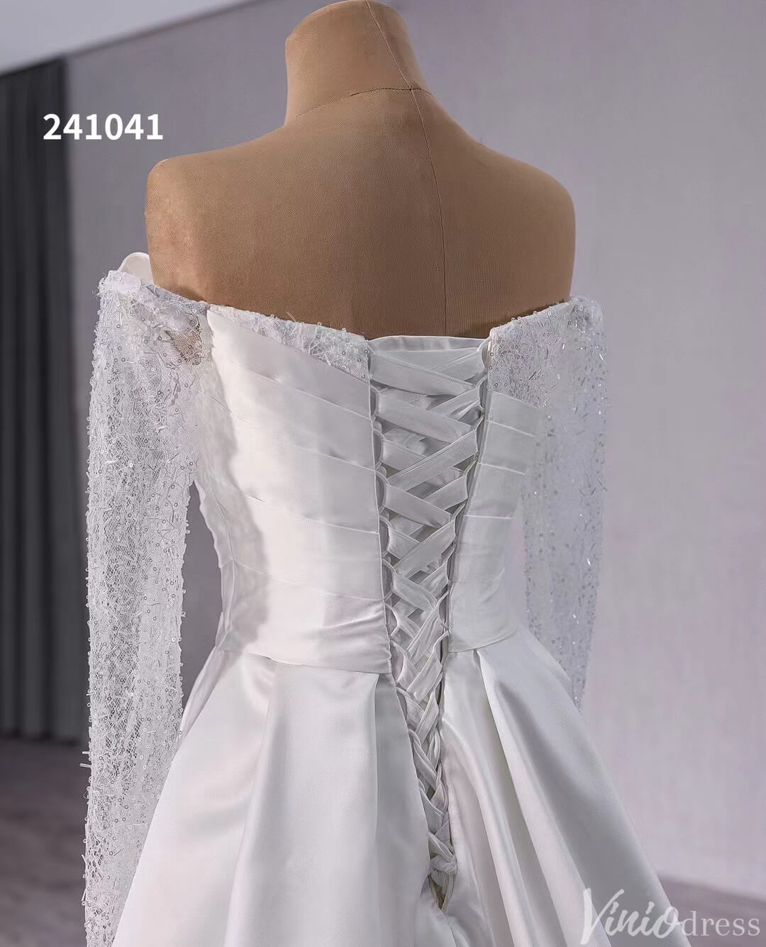 Ivory Beaded Mermaid Wedding Gown with Overskirt Off the Shoulder Bridal Dress 241041-wedding dresses 2025 -Viniodress-Ivory-Custom Size-