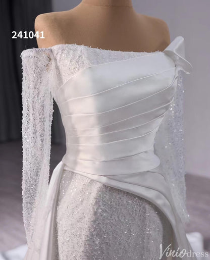 Ivory Beaded Mermaid Wedding Gown with Overskirt Off the Shoulder Bridal Dress 241041-wedding dresses 2025 -Viniodress-Ivory-Custom Size-