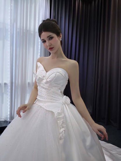 Ivory Beaded Wedding Gown Strapless 3D Flower Bridal Dress 241057-wedding dresses 2025 -Viniodress-Ivory-Custom Size-