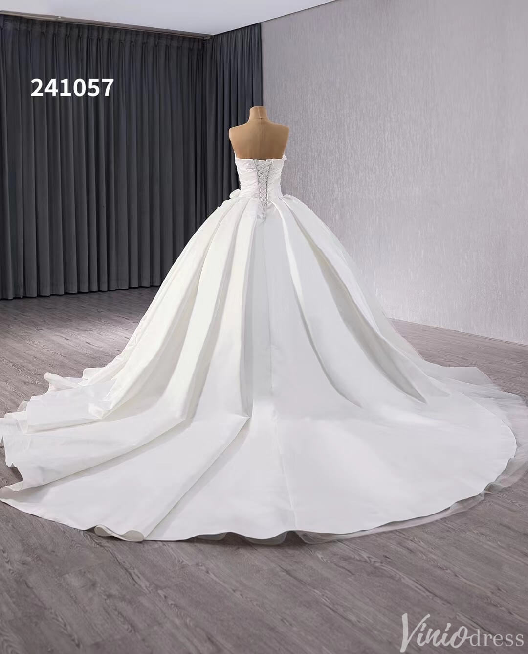 Ivory Beaded Wedding Gown Strapless 3D Flower Bridal Dress 241057-wedding dresses 2025 -Viniodress-Ivory-Custom Size-
