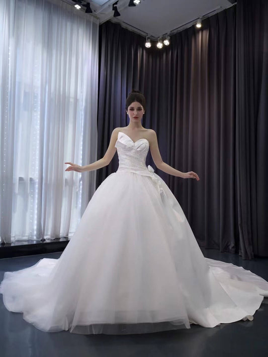 Ivory Beaded Wedding Gown Strapless 3D Flower Bridal Dress 241057-wedding dresses 2025 -Viniodress-Ivory-Custom Size-