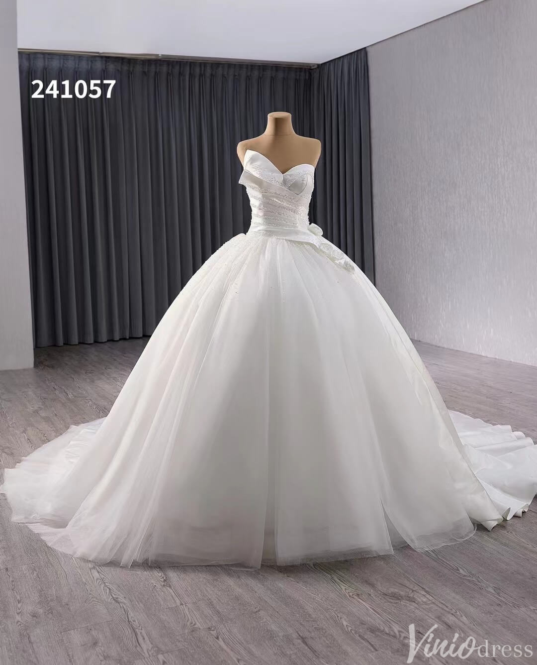 Ivory Beaded Wedding Gown Strapless 3D Flower Bridal Dress 241057 - Viniodresswedding dressesIvoryCustom Size - Formal Dresses - Ball Gowns