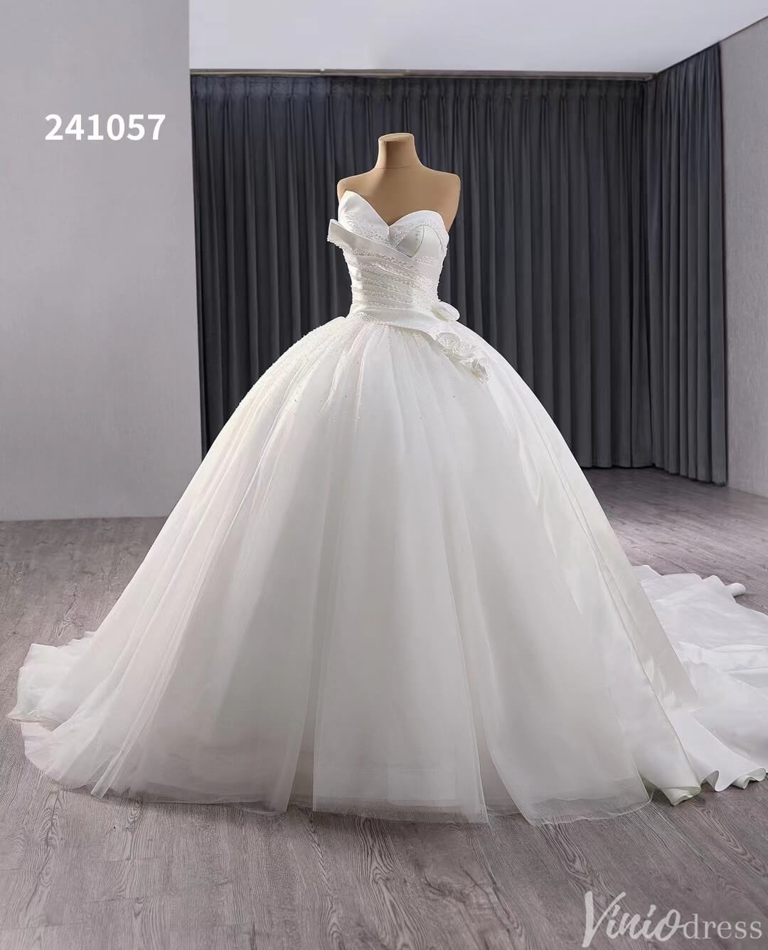 Ivory Beaded Wedding Gown Strapless 3D Flower Bridal Dress 241057 - Viniodresswedding dressesIvoryCustom Size - Formal Dresses - Ball Gowns