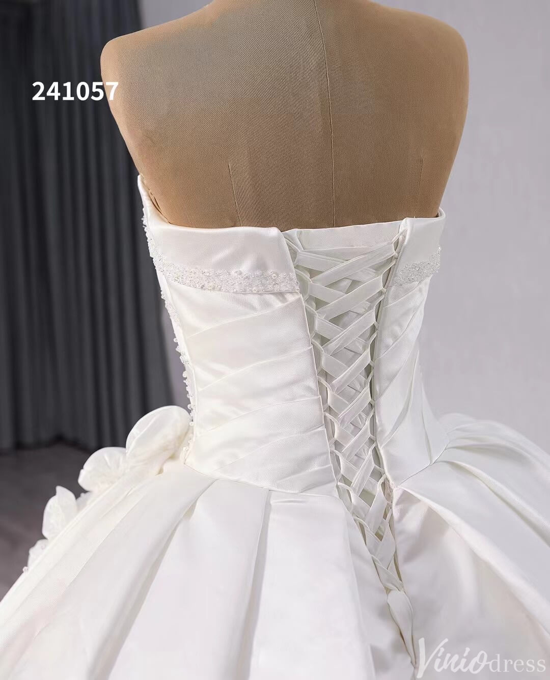 Ivory Beaded Wedding Gown Strapless 3D Flower Bridal Dress 241057-wedding dresses-Viniodress-Viniodress