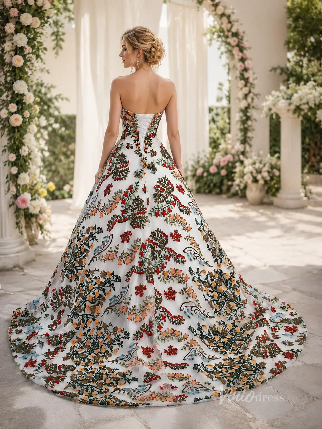 Ivory Botanical Floral Embroidered Ball Gown Wedding Dress with Strapless Sweetheart Neckline & Corset Back - FW270-wedding dresses 2026-Viniodress-Ivory-Custom Size – Add Measurements in Cart-