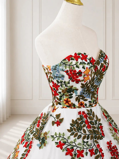 Ivory Botanical Floral Embroidered Ball Gown Wedding Dress with Strapless Sweetheart Neckline & Corset Back - FW270-wedding dresses 2026-Viniodress-Ivory-Custom Size – Add Measurements in Cart-