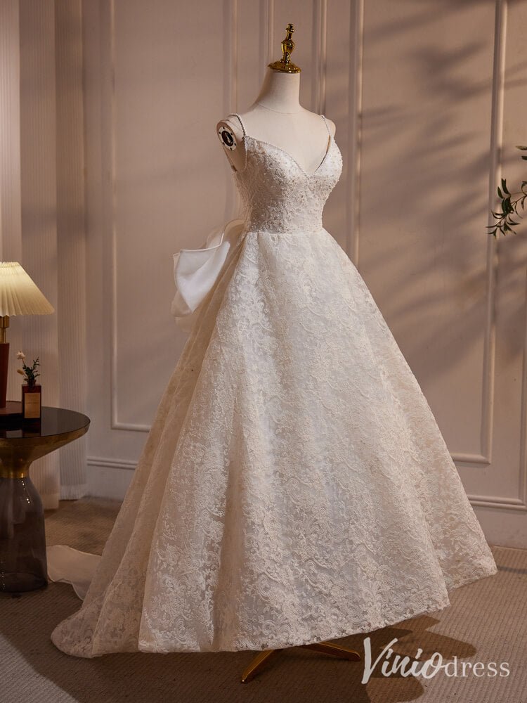 Ivory Bow-Tie Lace Prom Dresses High Low Dress Spaghetti Strap BJ032-prom dresses 2025 -Viniodress-Ivory-Custom Size-