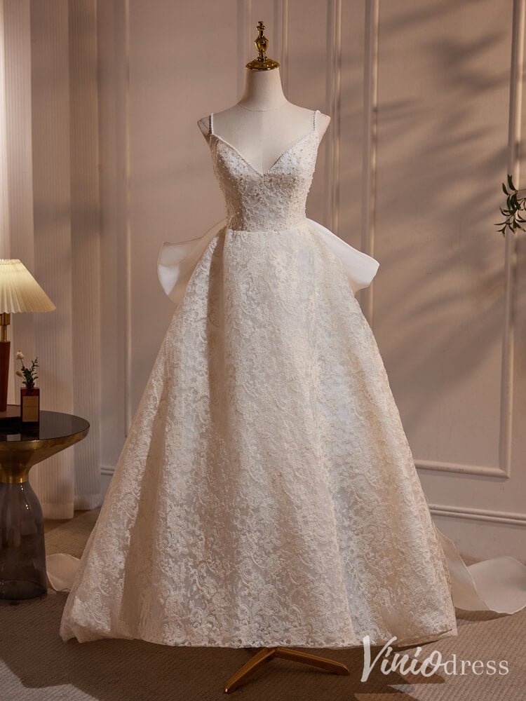 Ivory Bow-Tie Lace Prom Dresses High Low Dress Spaghetti Strap BJ032-prom dresses 2025 -Viniodress-Ivory-Custom Size-