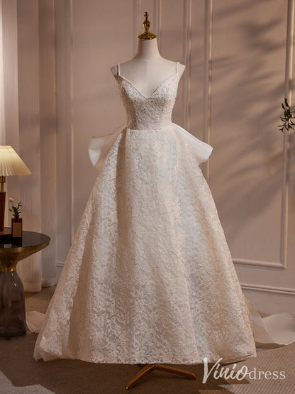 Ivory Bow-Tie Lace Prom Dresses High Low Dress Spaghetti Strap BJ032-prom dresses 2025 -Viniodress-Ivory-Custom Size-