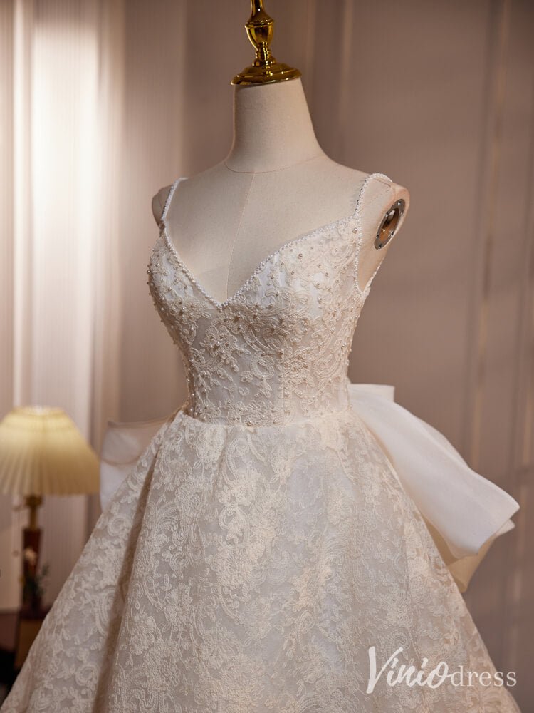 Ivory Bow-Tie Lace Prom Dresses High Low Dress Spaghetti Strap BJ032-prom dresses 2025 -Viniodress-Ivory-Custom Size-