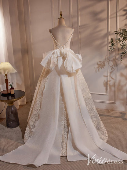 Ivory Bow-Tie Lace Prom Dresses High Low Dress Spaghetti Strap BJ032-prom dresses 2025 -Viniodress-Ivory-Custom Size-