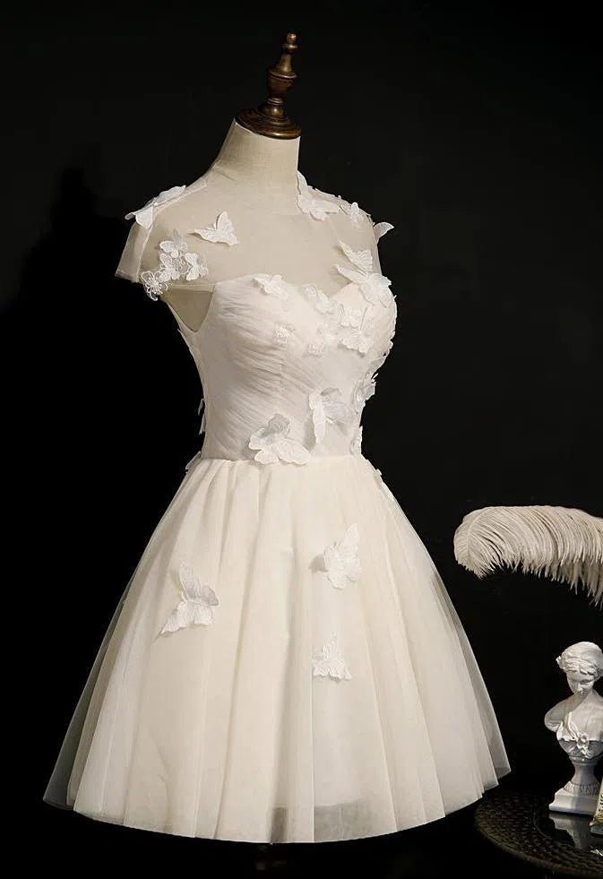 Ivory Butterfly Lace Homecoming Dresses Champagne Hoco Dress SD1383-Homecoming Dresses 2025 -VINIODRESS-US2-Champagne-