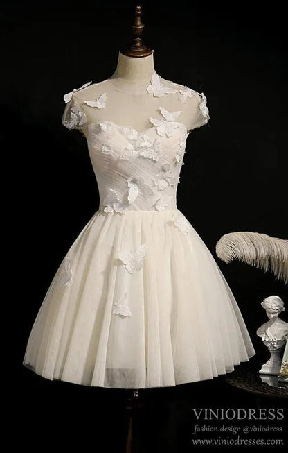 Ivory Butterfly Lace Homecoming Dresses Champagne Hoco Dress SD1383-Homecoming Dresses 2025 -VINIODRESS-US2-Champagne-