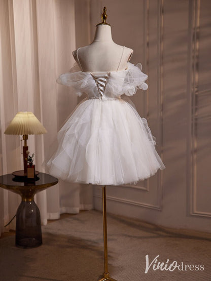 Ivory Floral Tulle Homecoming Dresses Off the Shoulder Short Prom Dress BJ035-prom dresses 2025 -Viniodress-Ivory-Custom Size-