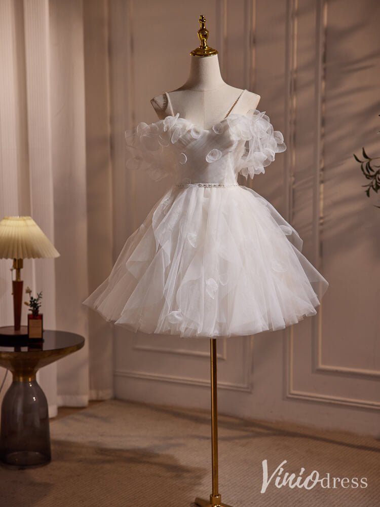 Ivory Floral Tulle Homecoming Dresses Off the Shoulder Short Prom Dress BJ035-prom dresses 2025 -Viniodress-Ivory-Custom Size-