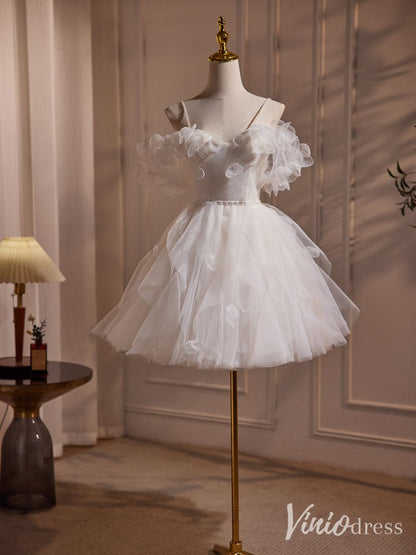 Ivory Floral Tulle Homecoming Dresses Off the Shoulder Short Prom Dress BJ035-prom dresses 2025 -Viniodress-Ivory-Custom Size-