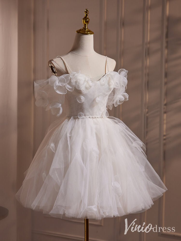 Ivory Floral Tulle Homecoming Dresses Off the Shoulder Short Prom Dress BJ035-prom dresses 2025 -Viniodress-Ivory-Custom Size-