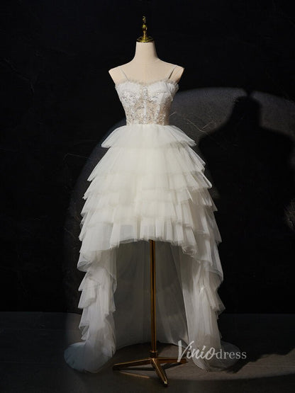 Ivory High Low Ruffle Prom Dresses Layered White Cocktail Dress BJ023-prom dresses 2025 -Viniodress-Ivory-Custom Size-